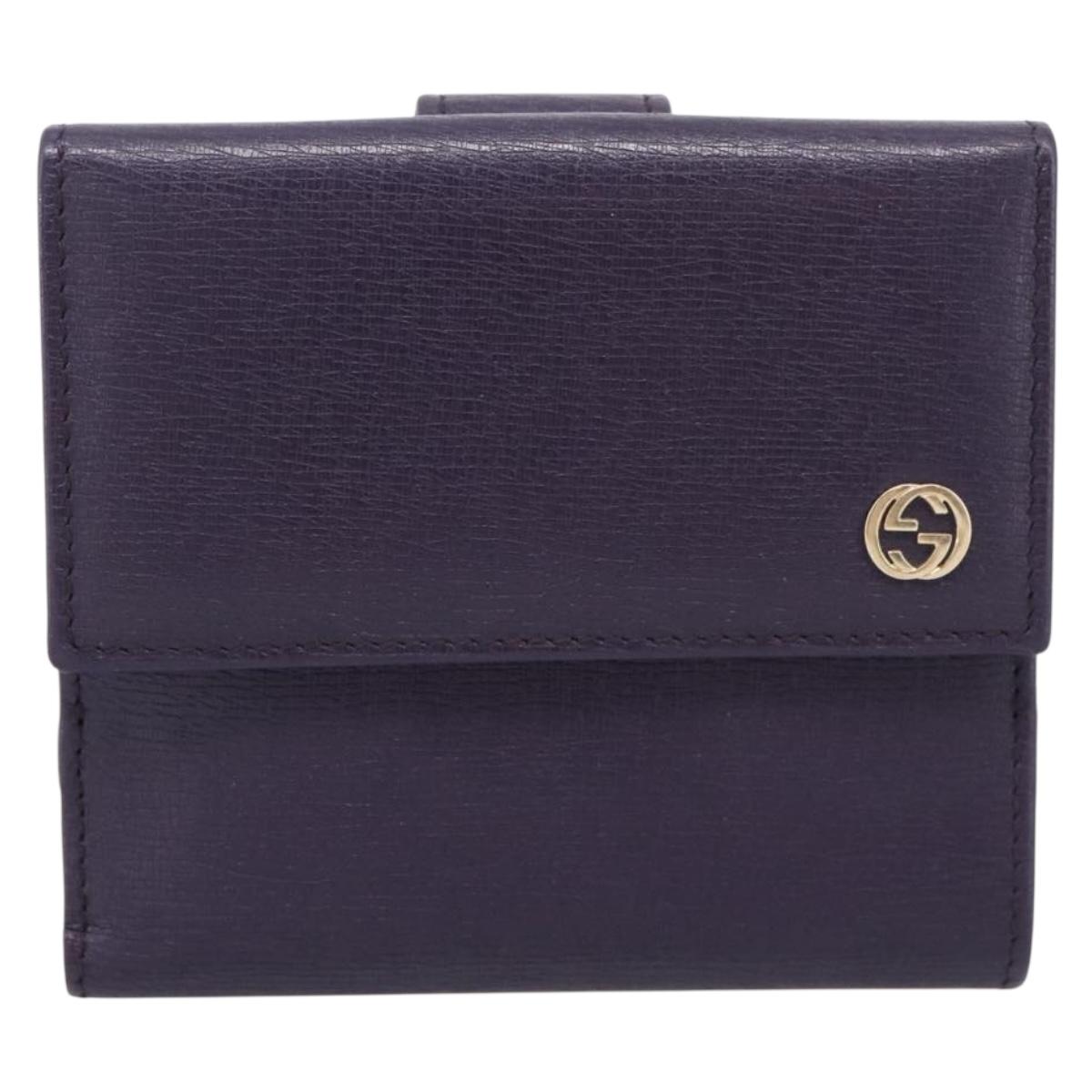 GUCCI Bifold Wallet Leather Navy Gold Beige 309704 Auth 201573V