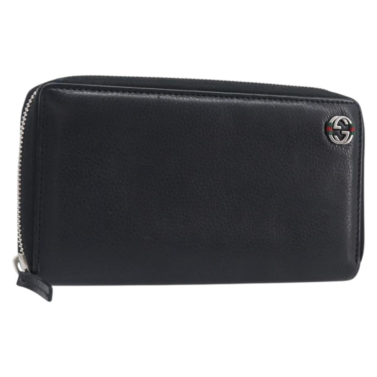 GUCCI Interlocking Web Sherry Line Wallet Leather Black 308796 Auth 201574V