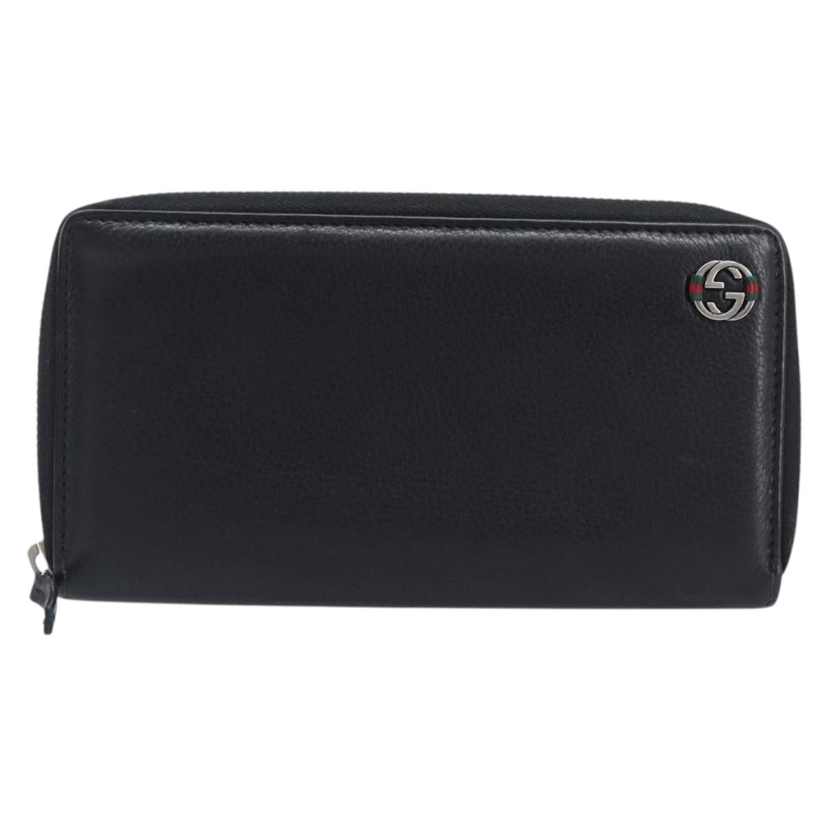 GUCCI Interlocking Web Sherry Line Wallet Leather Black 308796 Auth 201574V