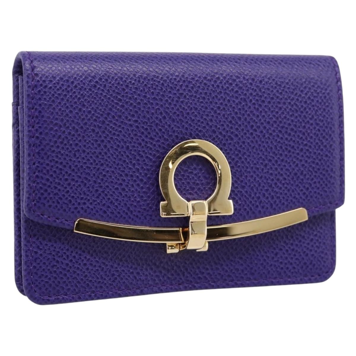 Salvatore Ferragamo Gancini Card Case Leather Purple Gold Auth 201586V