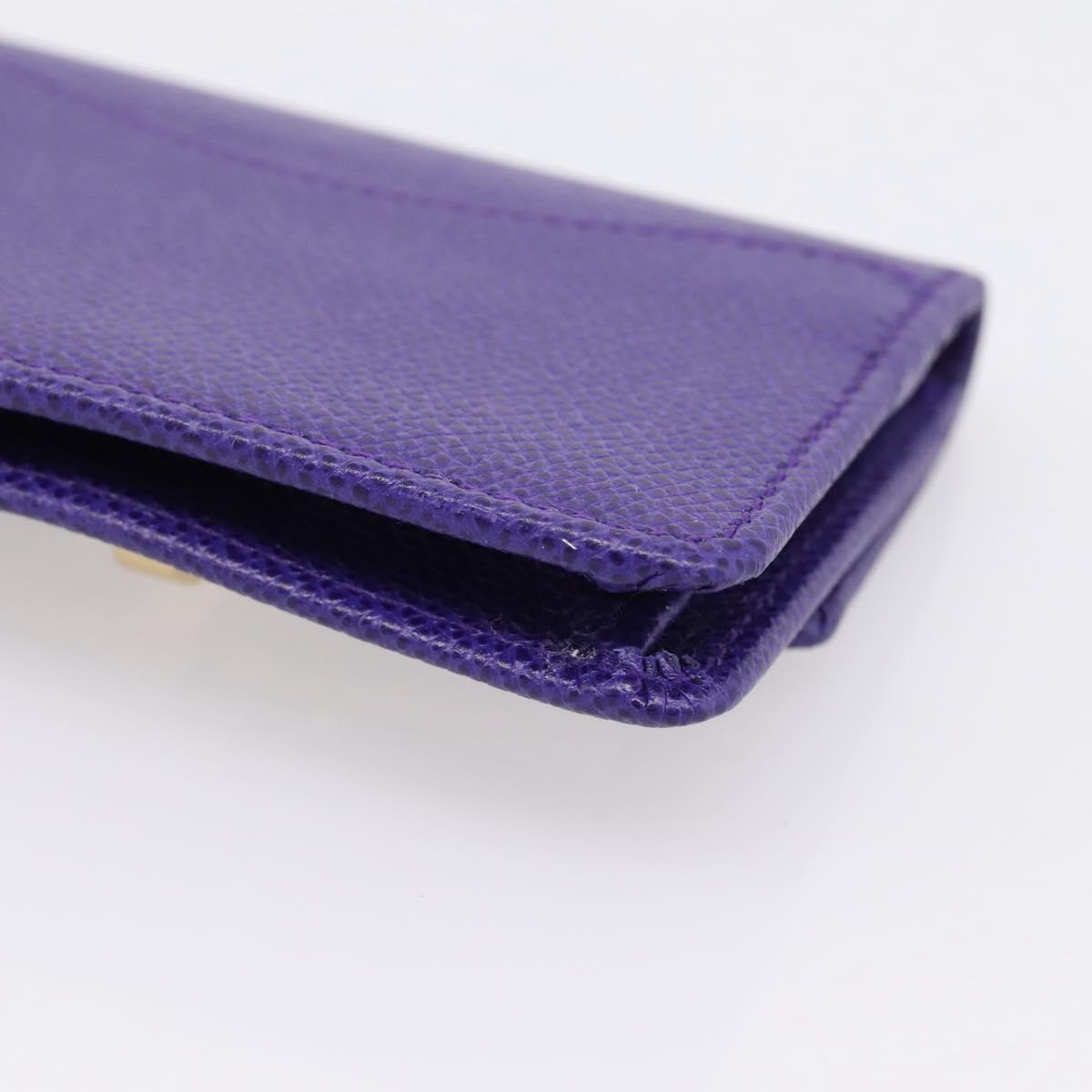 Salvatore Ferragamo Gancini Card Case Leather Purple Gold Auth 201586V