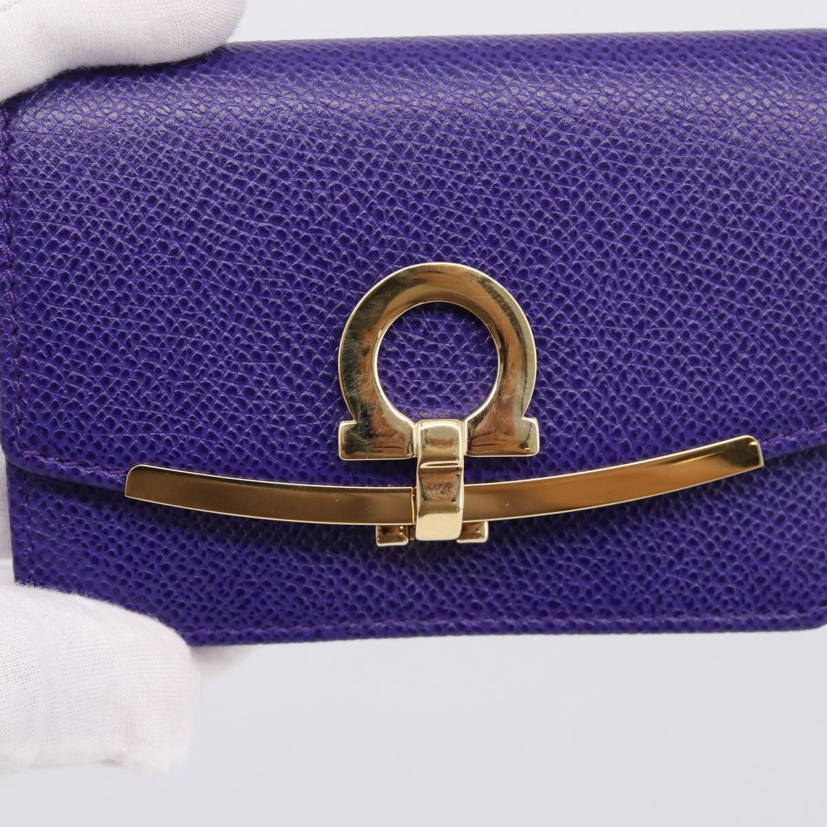 Salvatore Ferragamo Gancini Card Case Leather Purple Gold Auth 201586V