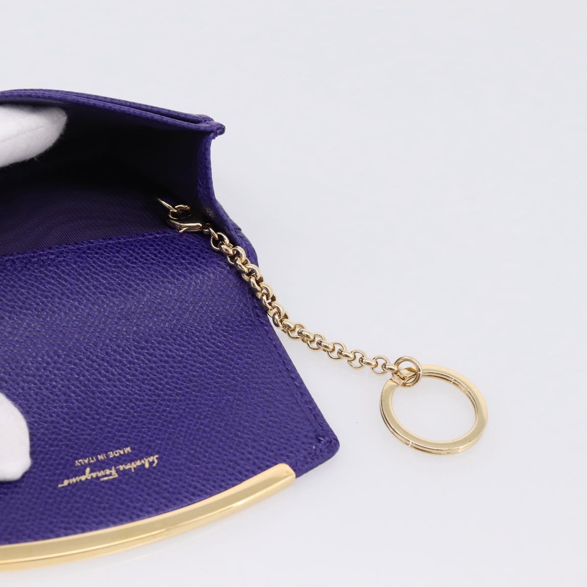 Salvatore Ferragamo Gancini Card Case Leather Purple Gold Auth 201586V
