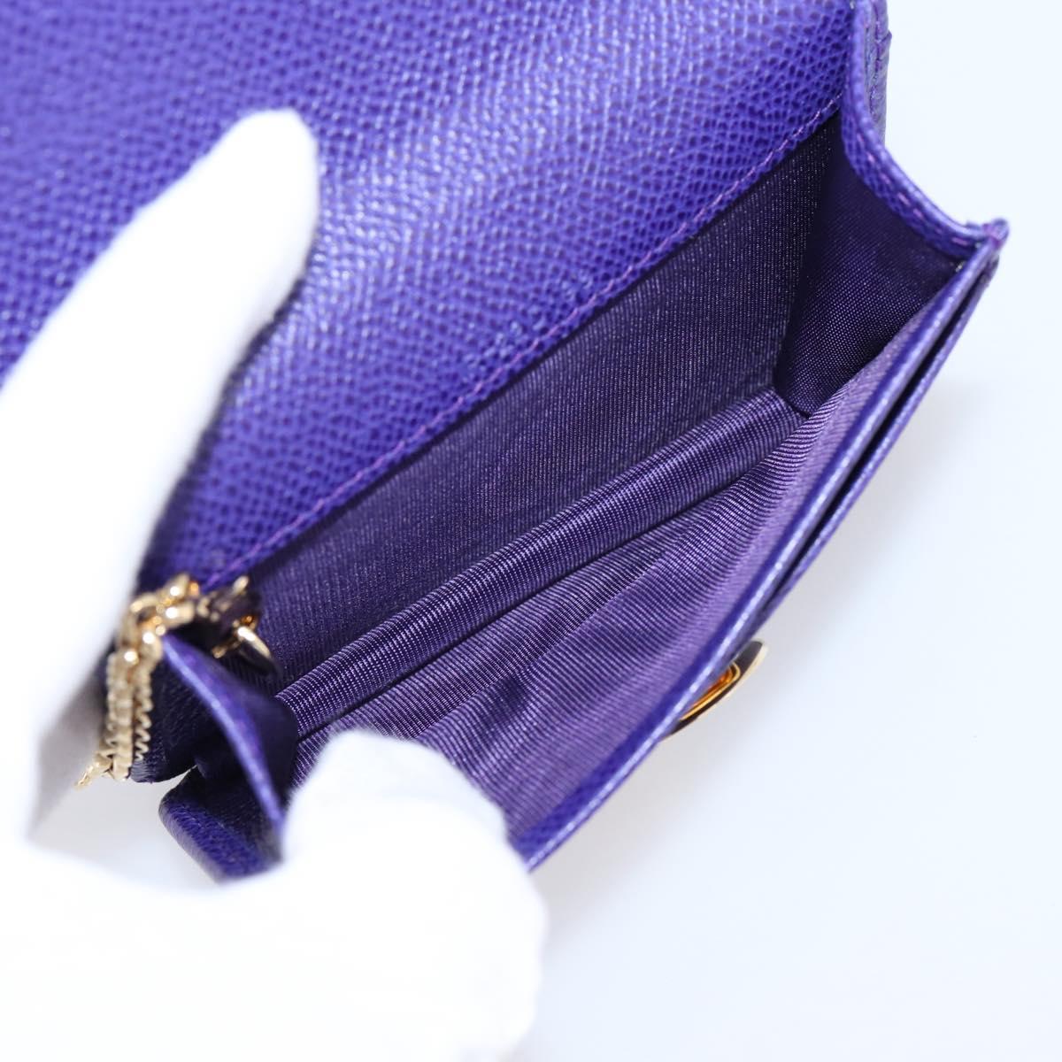 Salvatore Ferragamo Gancini Card Case Leather Purple Gold Auth 201586V