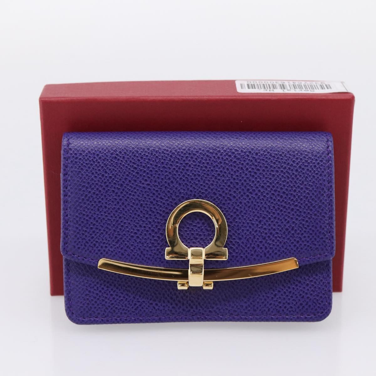 Salvatore Ferragamo Gancini Card Case Leather Purple Gold Auth 201586V