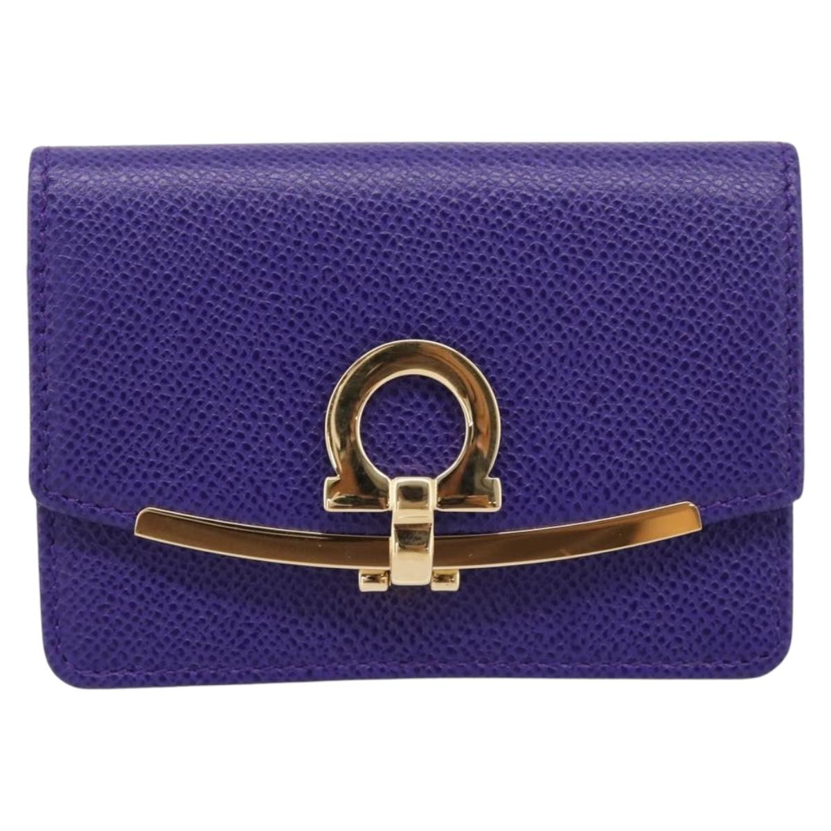 Salvatore Ferragamo Gancini Card Case Leather Purple Gold Auth 201586V