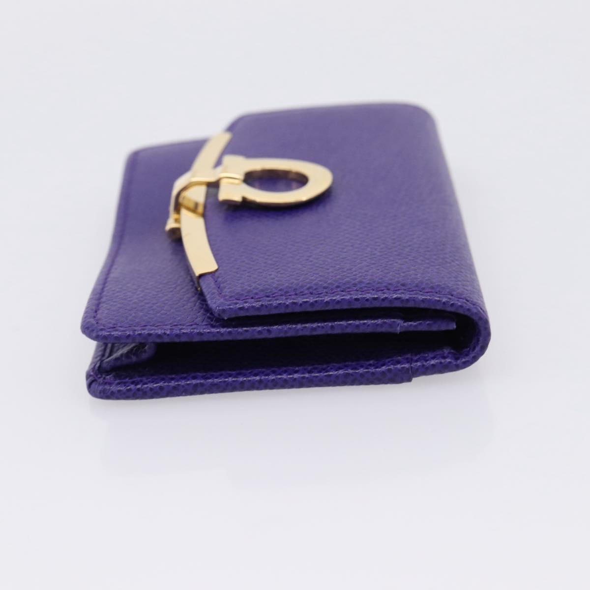 Salvatore Ferragamo Gancini Card Case Leather Purple Gold Auth 201586V