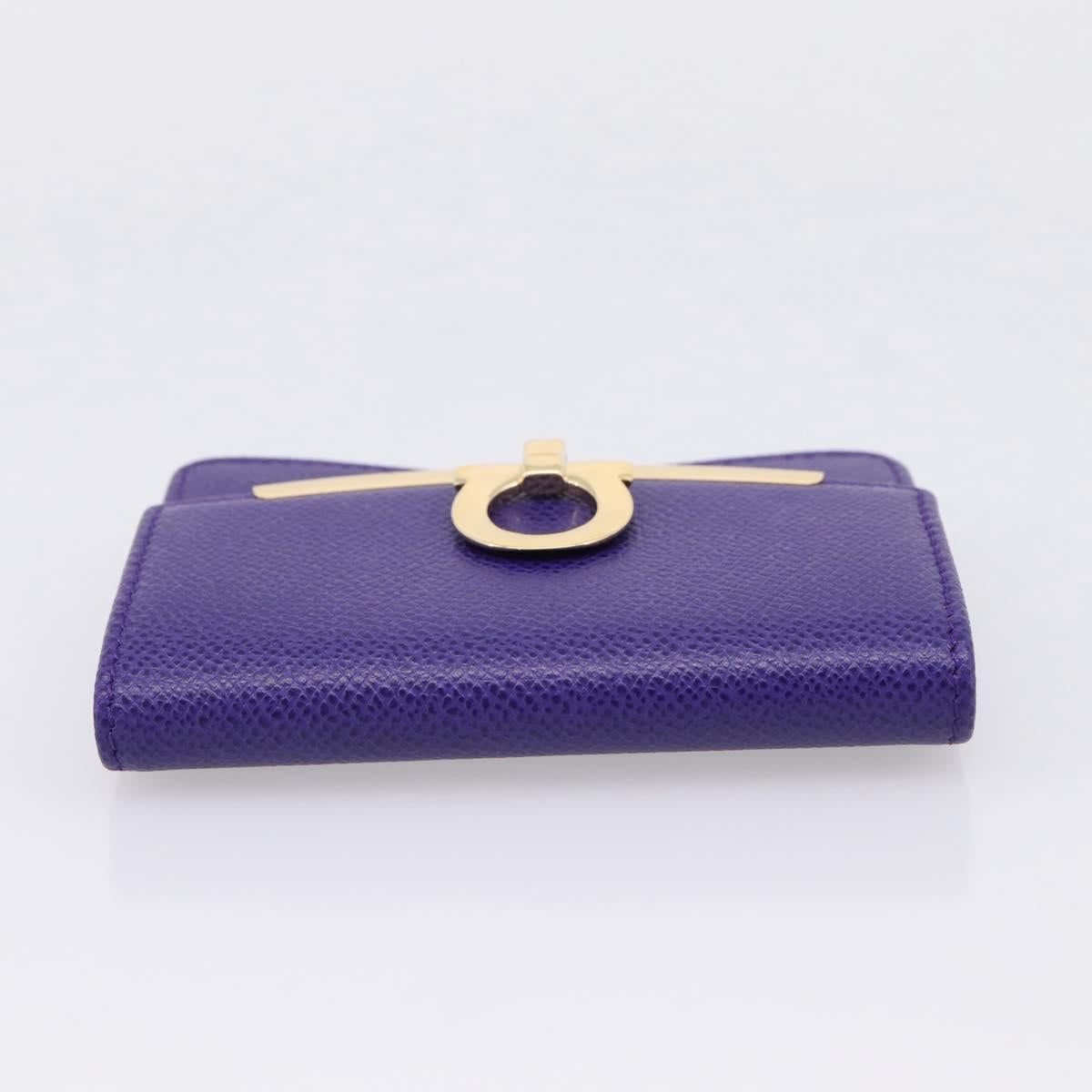 Salvatore Ferragamo Gancini Card Case Leather Purple Gold Auth 201586V