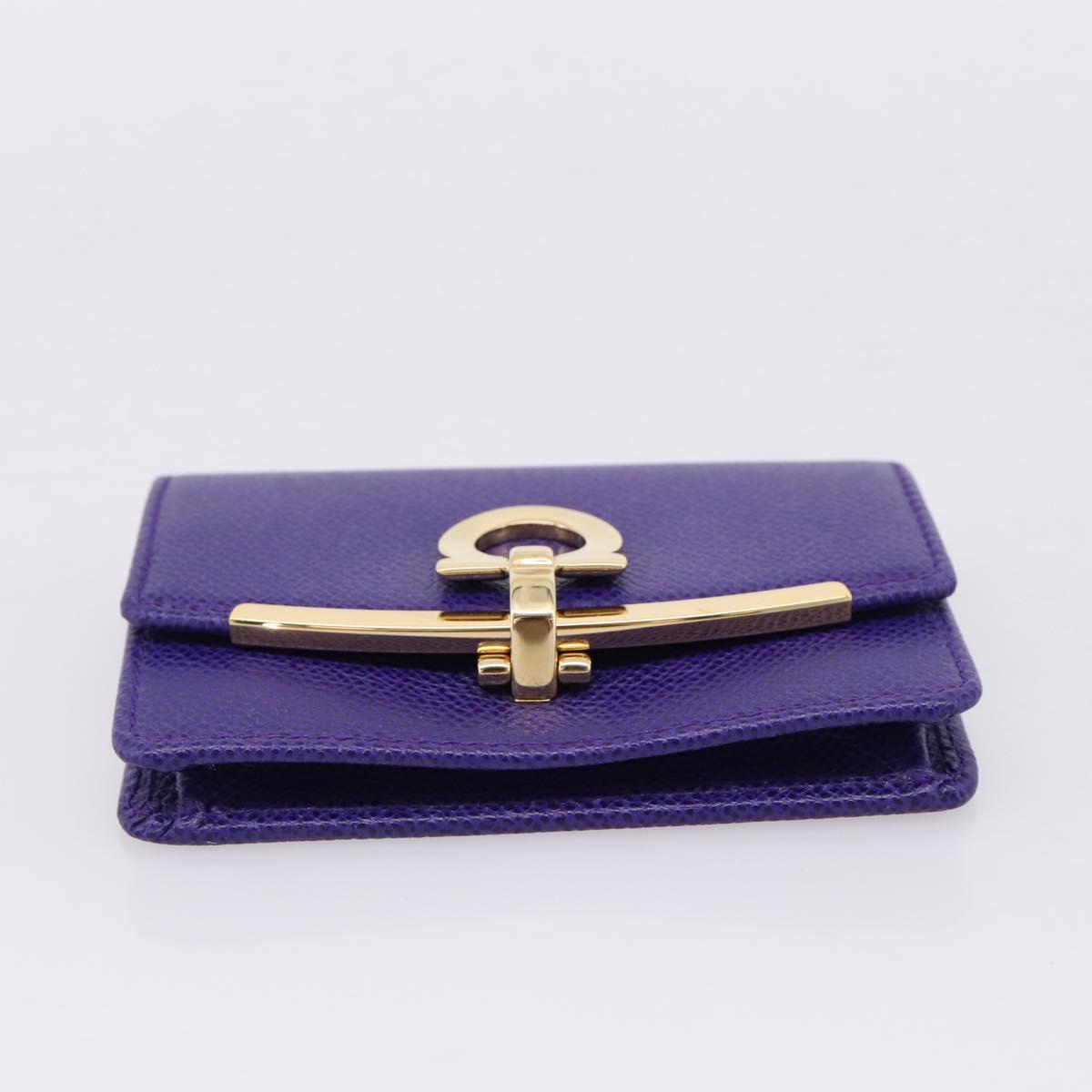 Salvatore Ferragamo Gancini Card Case Leather Purple Gold Auth 201586V