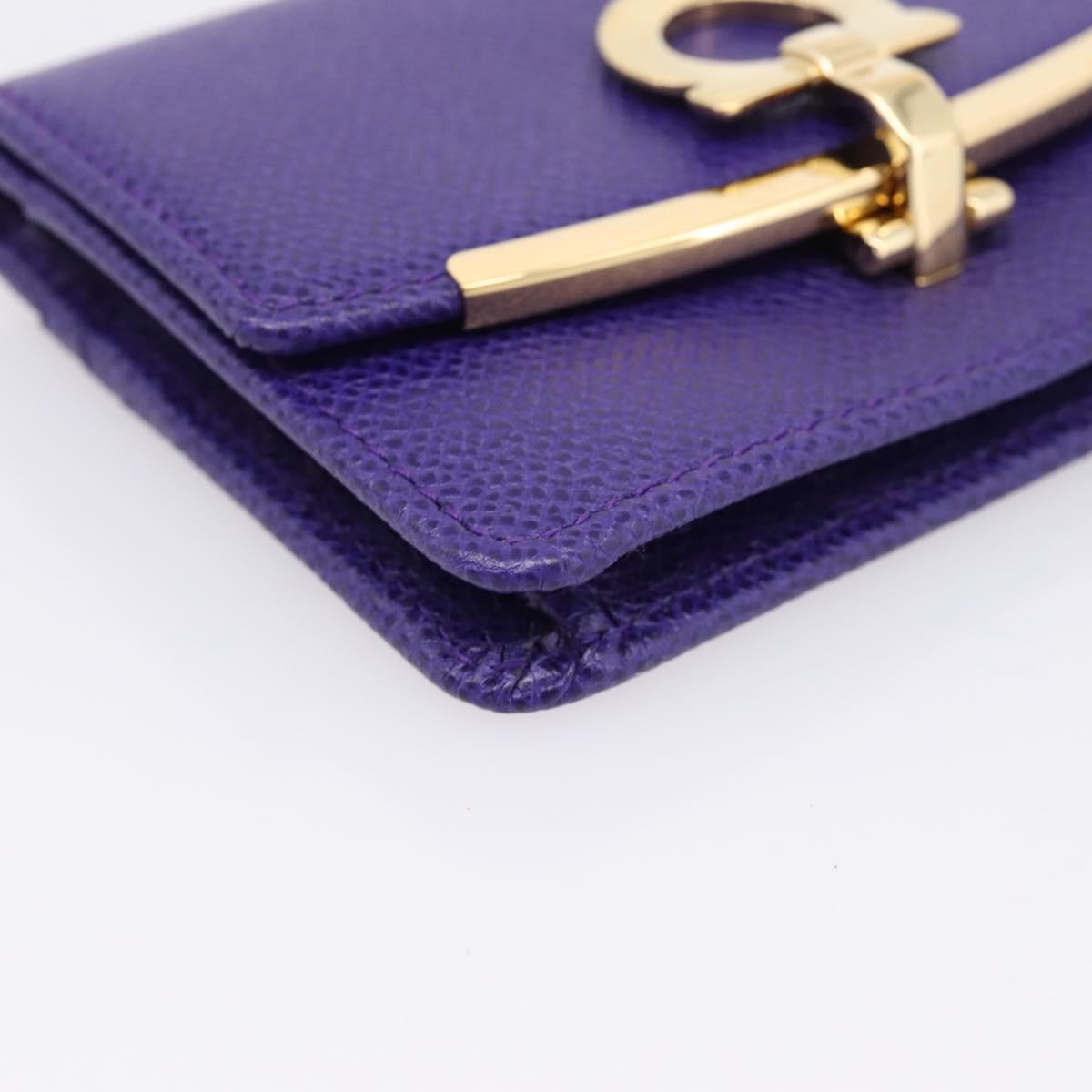 Salvatore Ferragamo Gancini Card Case Leather Purple Gold Auth 201586V