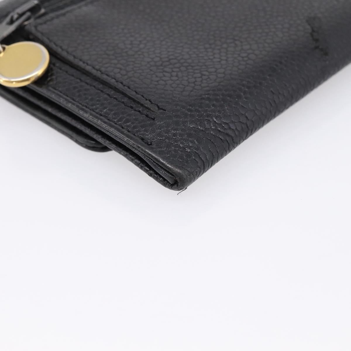 CHANEL COCO Mark Wallet Caviar Skin Black Gold CC Auth 201592V