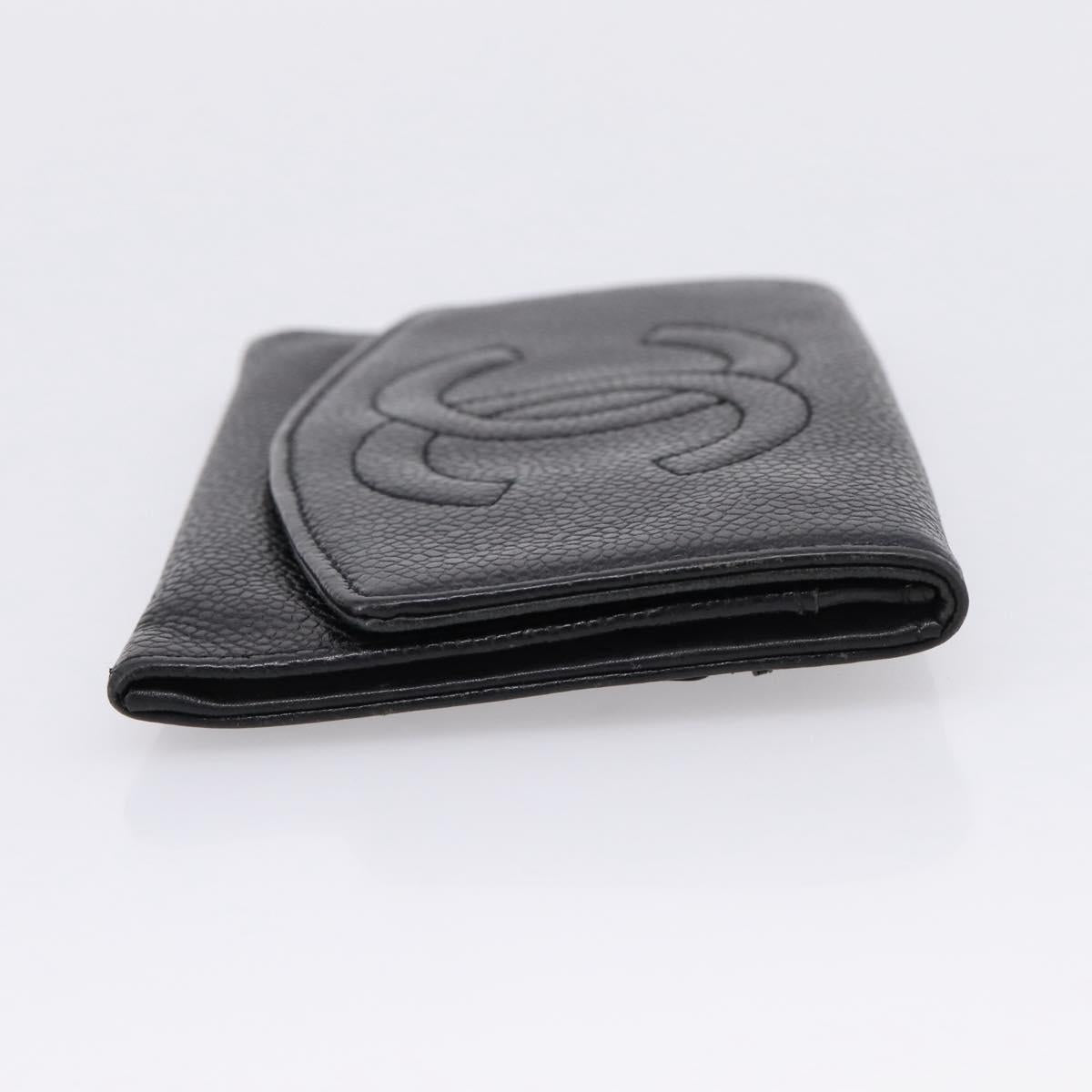 CHANEL COCO Mark Wallet Caviar Skin Black Gold CC Auth 201592V
