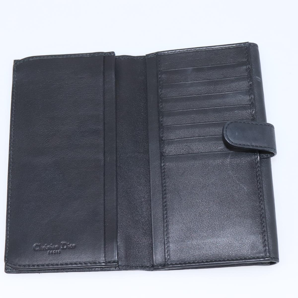 Christian Dior Long Wallet Leather Black Silver Auth 201593