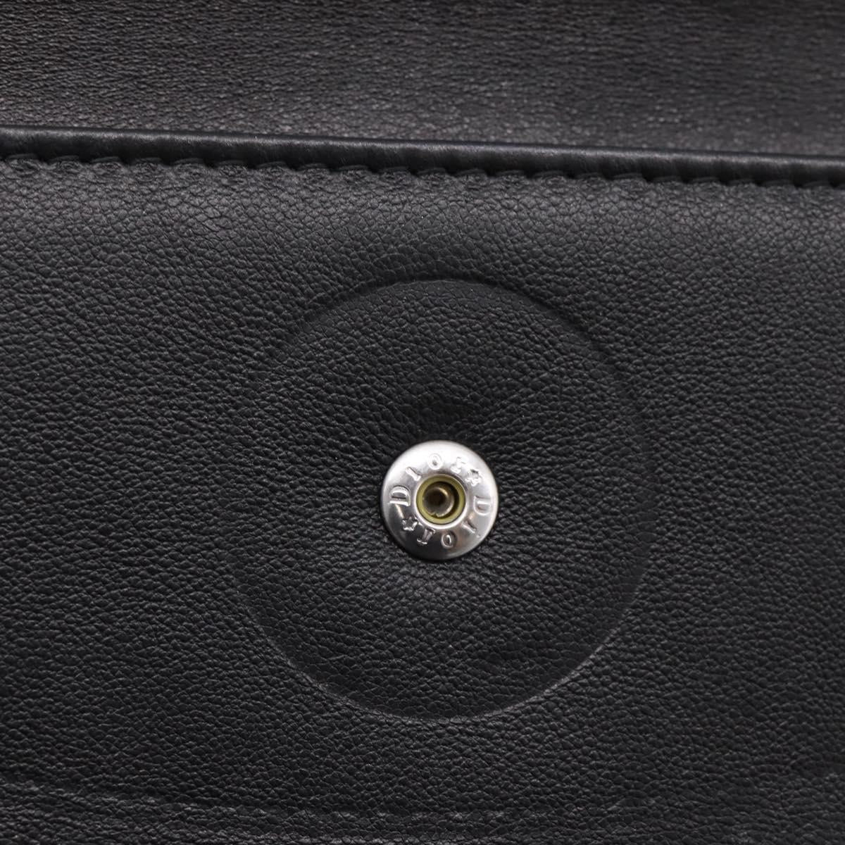 Christian Dior Long Wallet Leather Black Silver Auth 201593