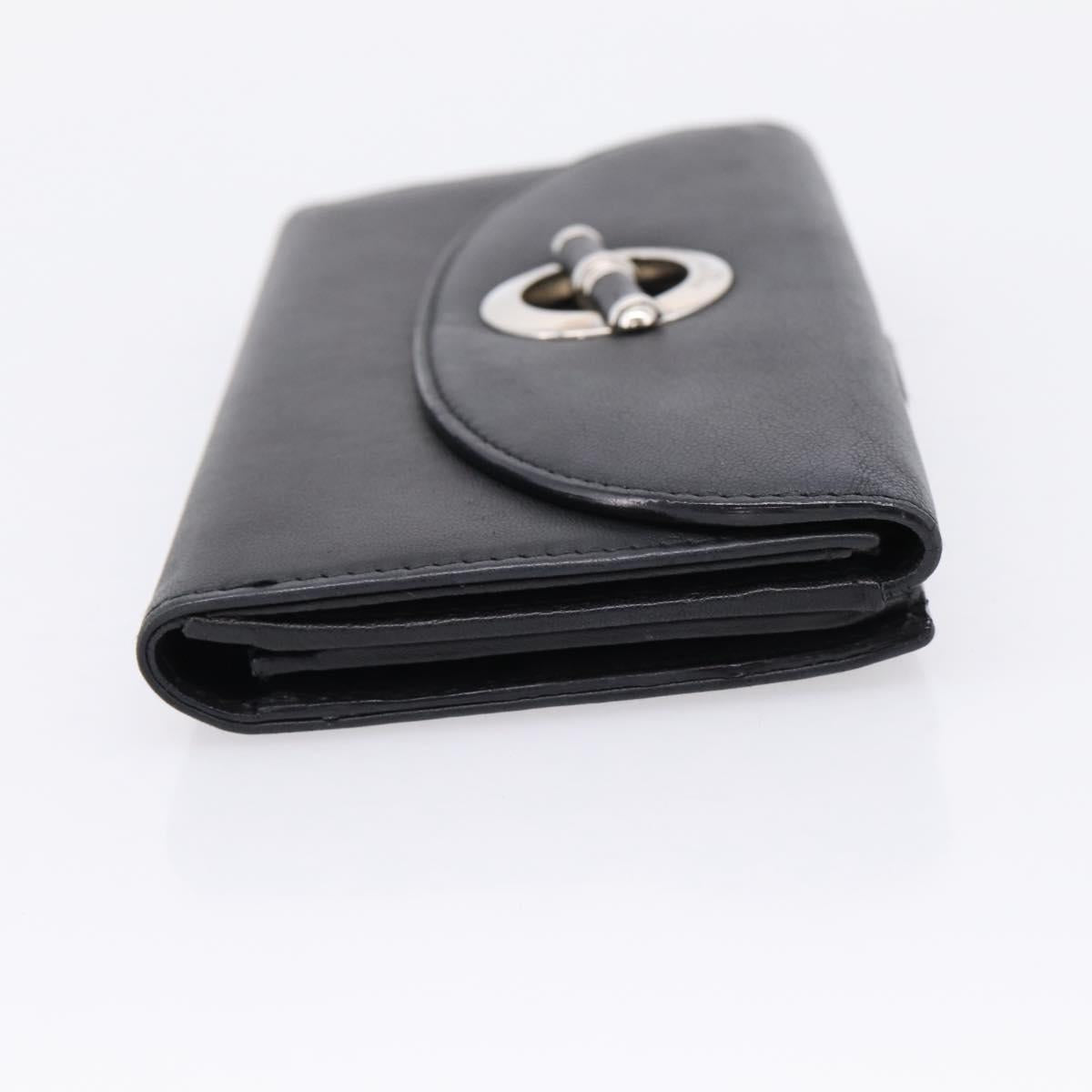 Christian Dior Long Wallet Leather Black Silver Auth 201593