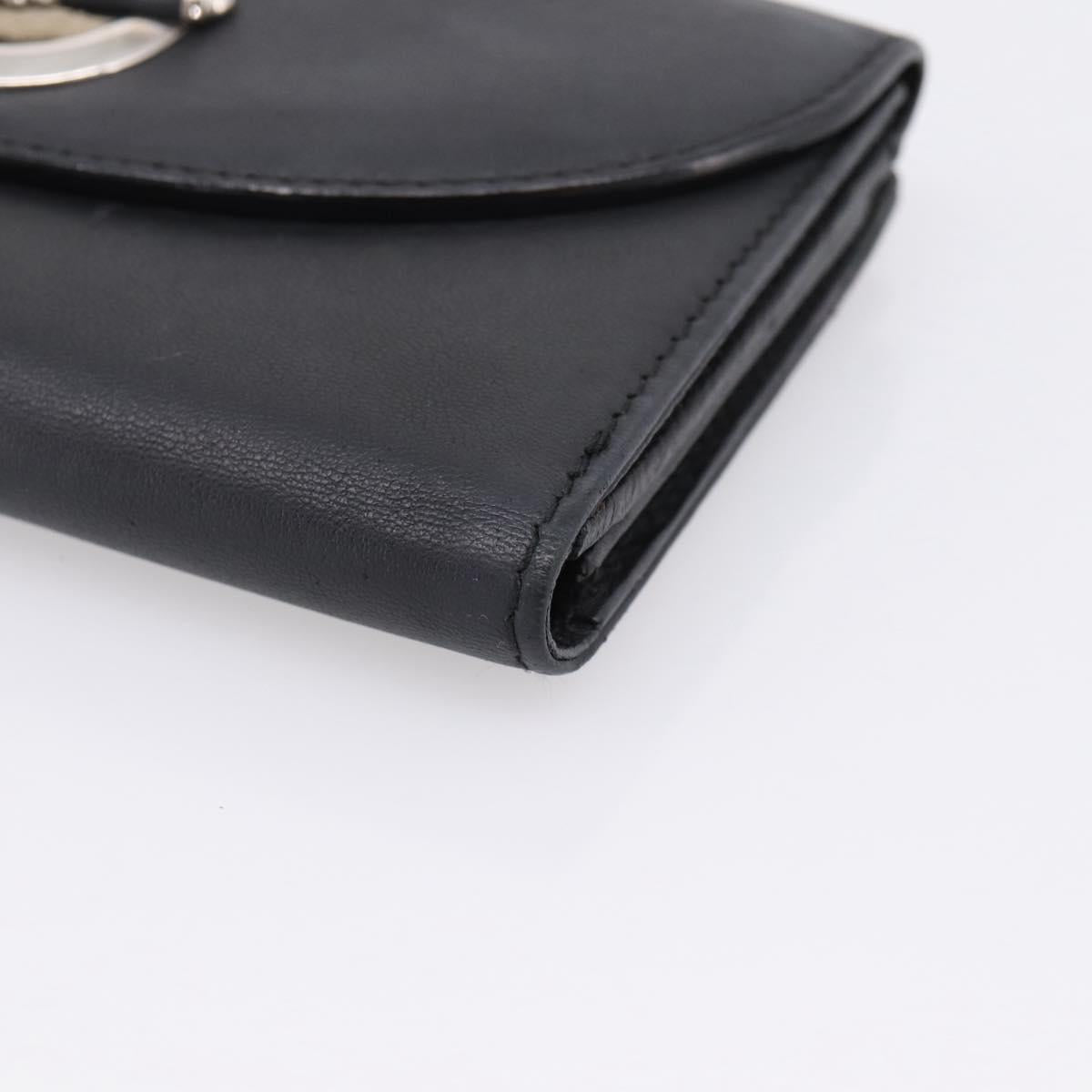 Christian Dior Long Wallet Leather Black Silver Auth 201593