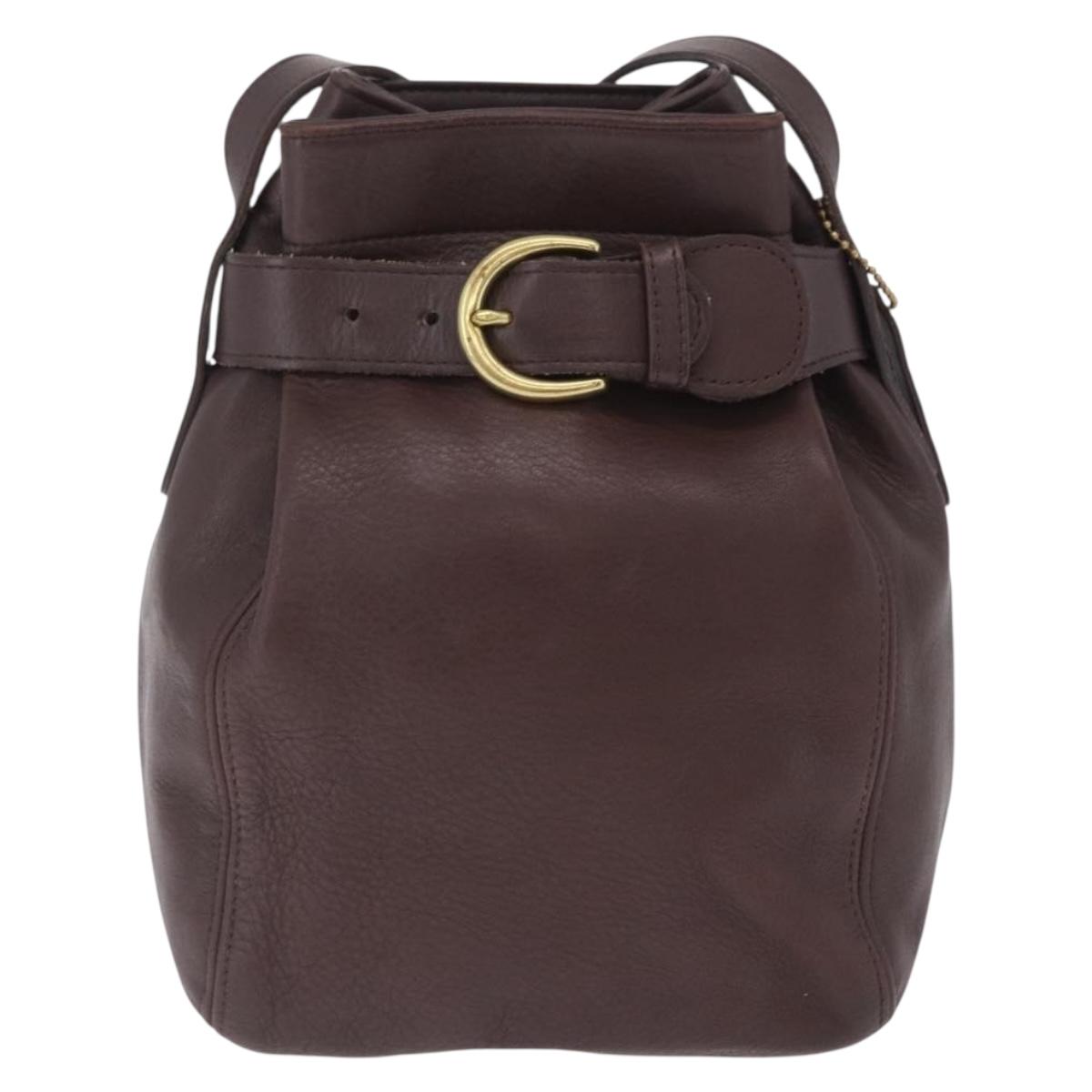 Coach Shoulder Bag Leather Brown Gold Auth 201696A