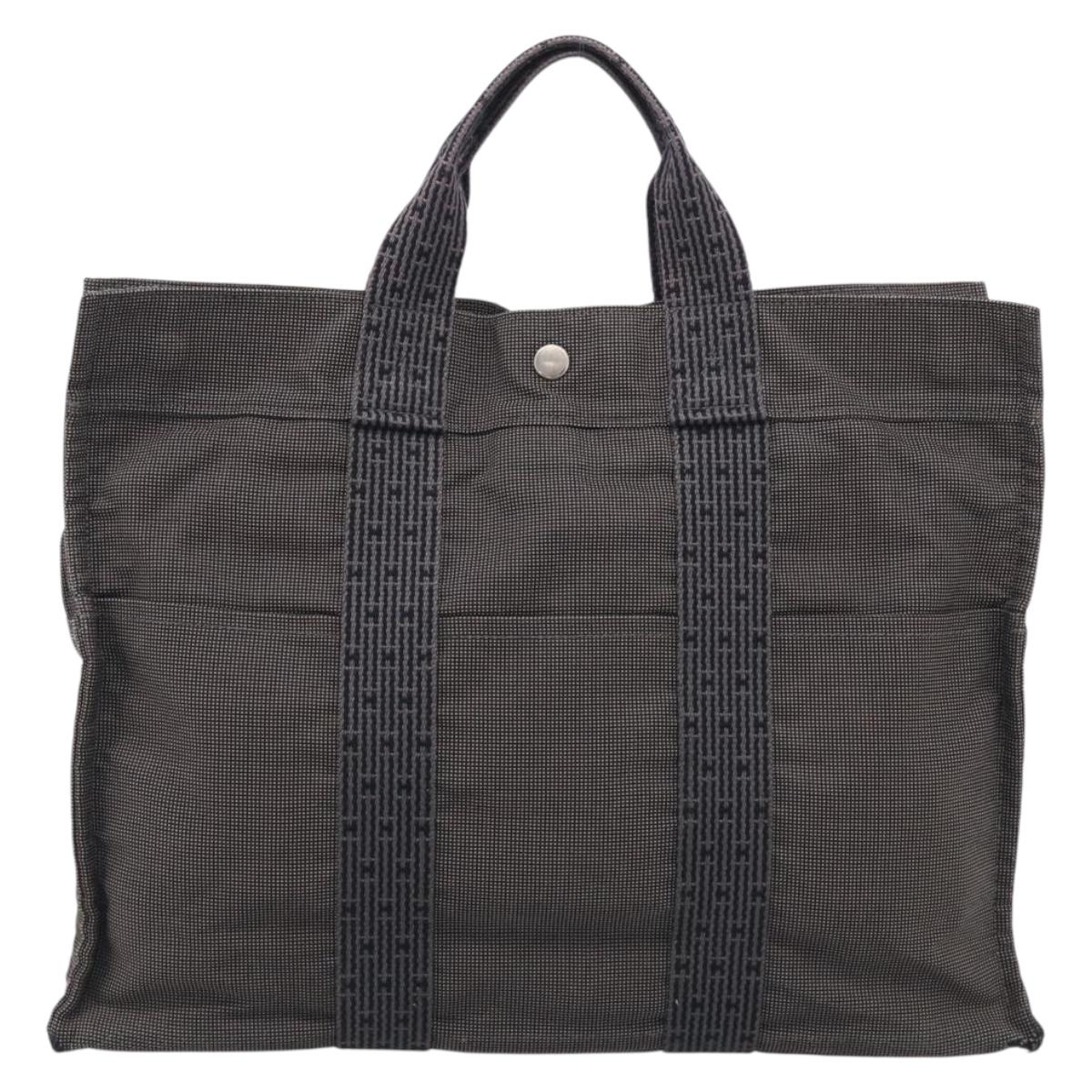 HERMES Her Line Tote MM Tote Bag Canvas Gray Silver Auth 201702