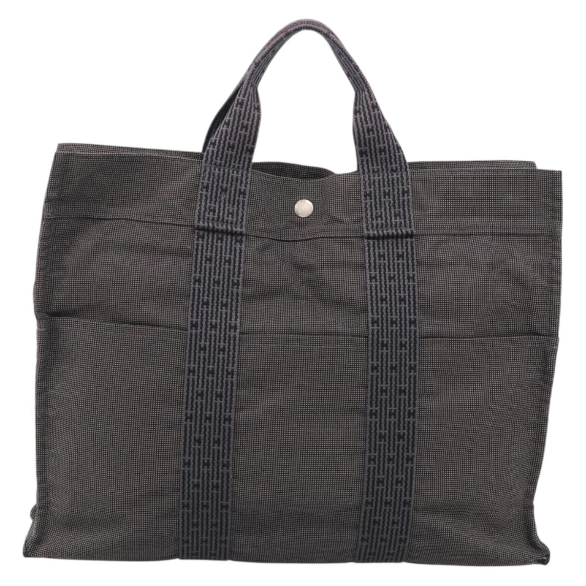 HERMES Her Line Tote MM Tote Bag Canvas Gray Silver Auth 201702