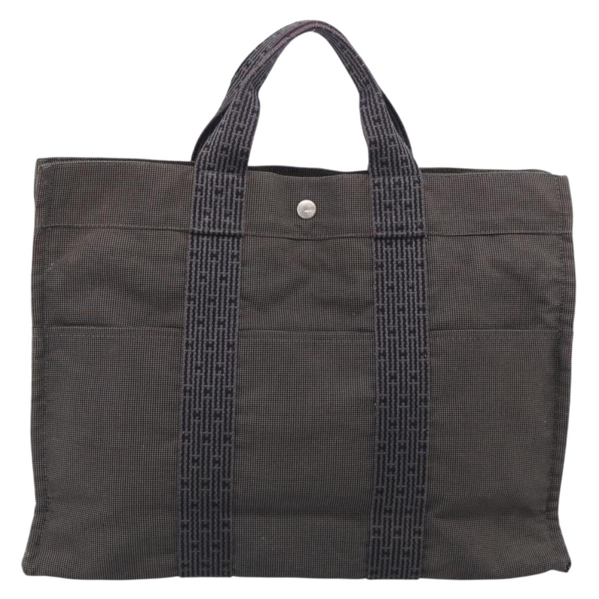 HERMES Her Line Tote MM Tote Bag Canvas Gray Silver Auth 201703