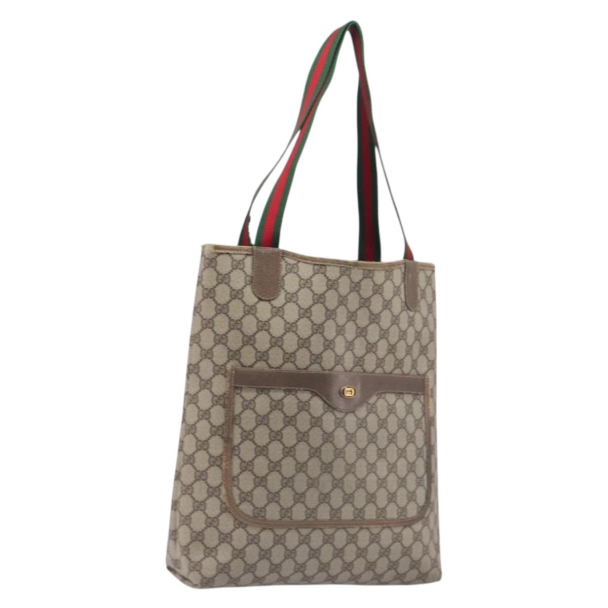 GUCCI GG Supreme Web Sherry Line Tote Bag PVC Beige 39 02 003 Auth 201706