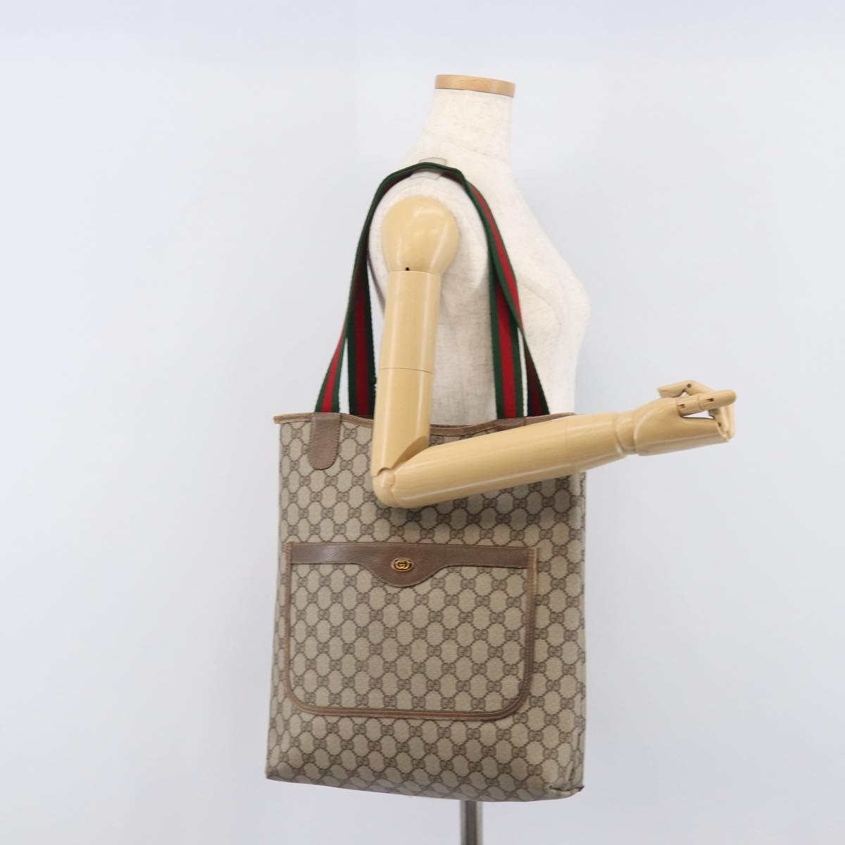 GUCCI GG Supreme Web Sherry Line Tote Bag PVC Beige 39 02 003 Auth 201706
