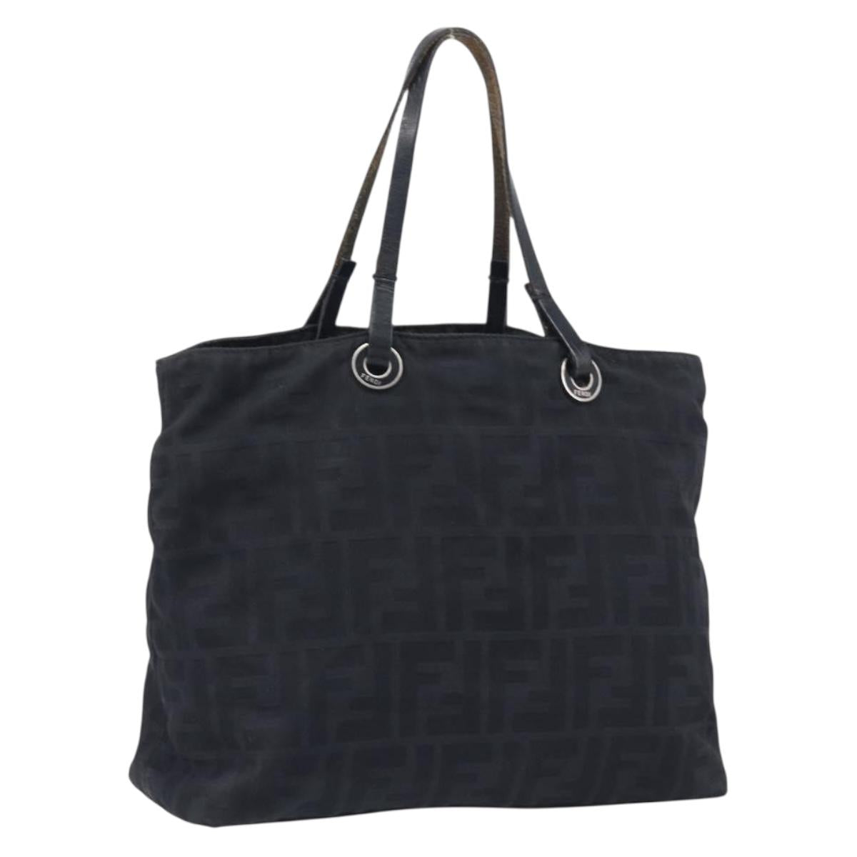 FENDI Zucca Canvas Hand Bag Black Silver Auth 201709
