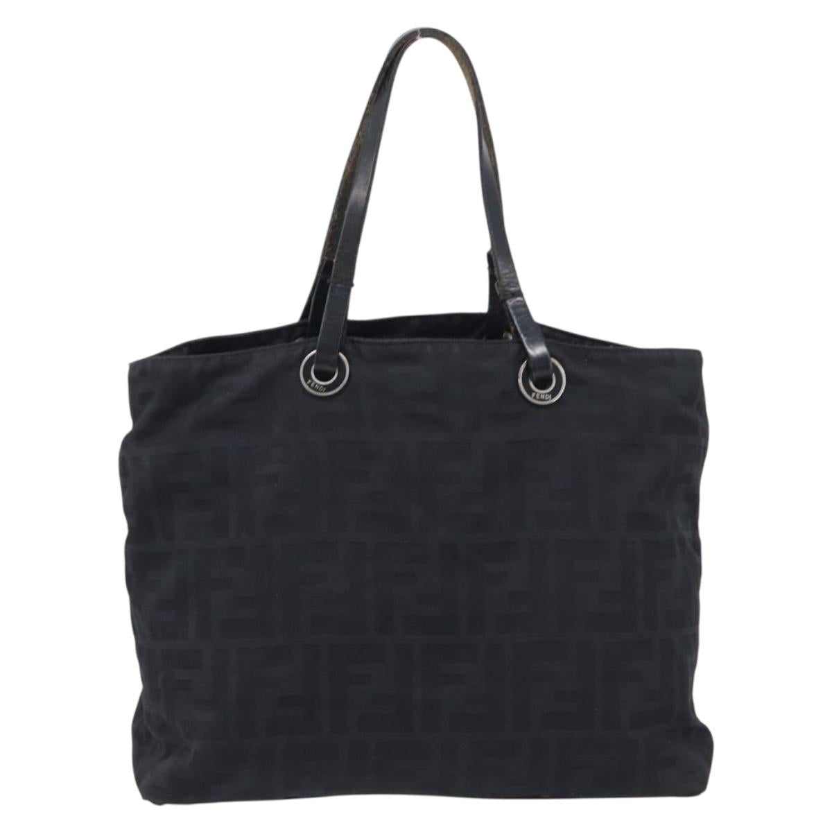 FENDI Zucca Canvas Hand Bag Black Silver Auth 201709