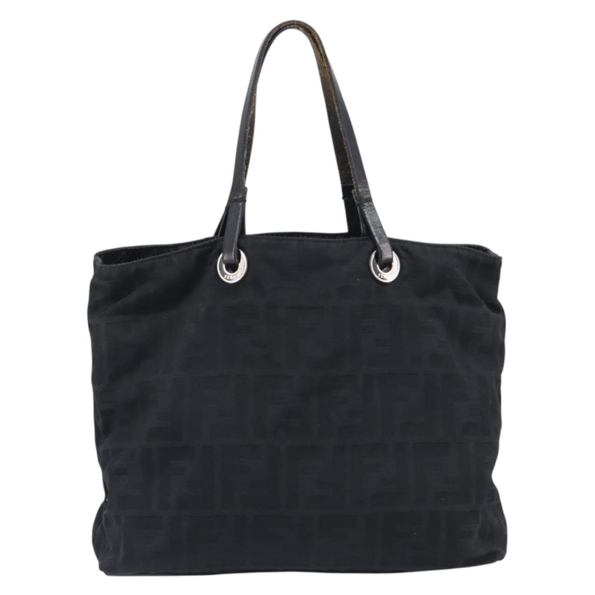 FENDI Zucca Canvas Hand Bag Black Silver Auth 201709