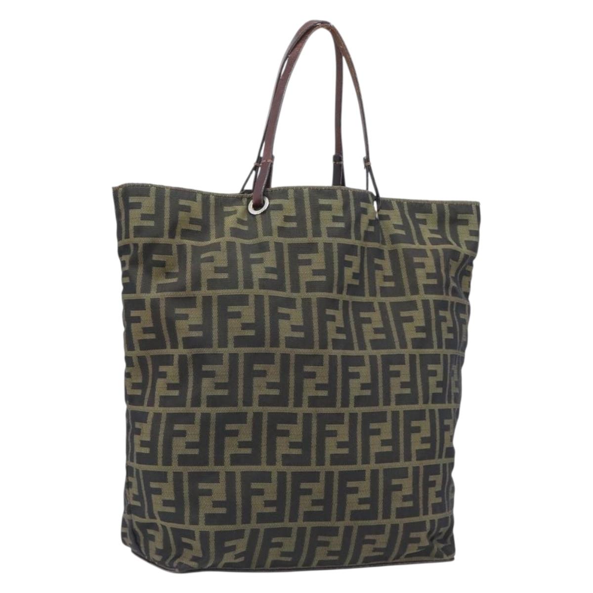 FENDI Zucca Canvas Hand Bag Black Brown Auth 201710