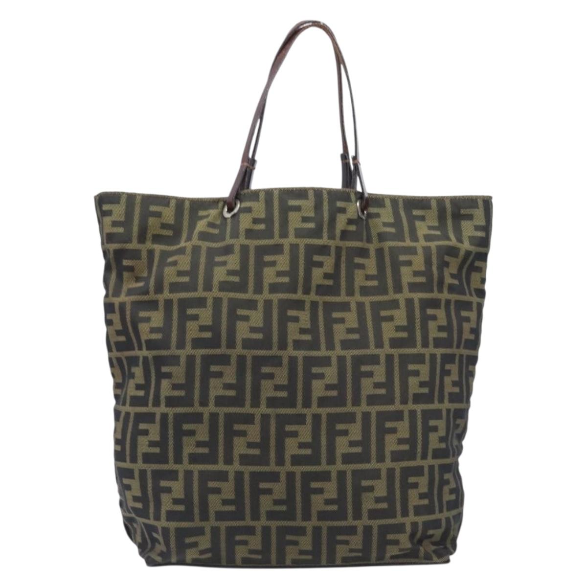 FENDI Zucca Canvas Hand Bag Black Brown Auth 201710