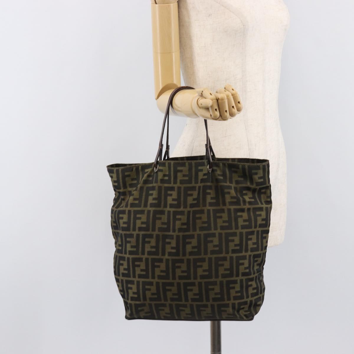 FENDI Zucca Canvas Hand Bag Black Brown Auth 201710