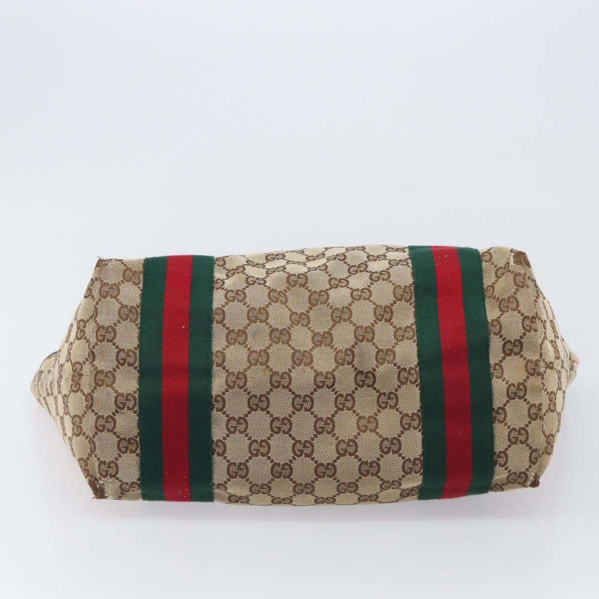GUCCI GG Canvas Web Sherry Line Tote Bag Beige Gold 211970 Auth 201714