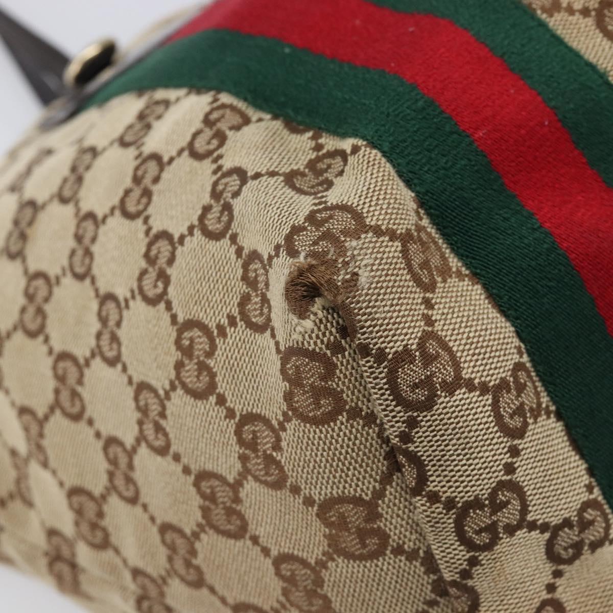 GUCCI GG Canvas Web Sherry Line Tote Bag Beige Gold 211970 Auth 201714