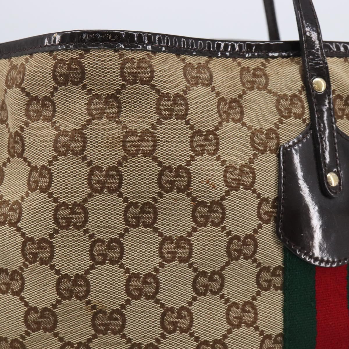 GUCCI GG Canvas Web Sherry Line Tote Bag Beige Gold 211970 Auth 201714