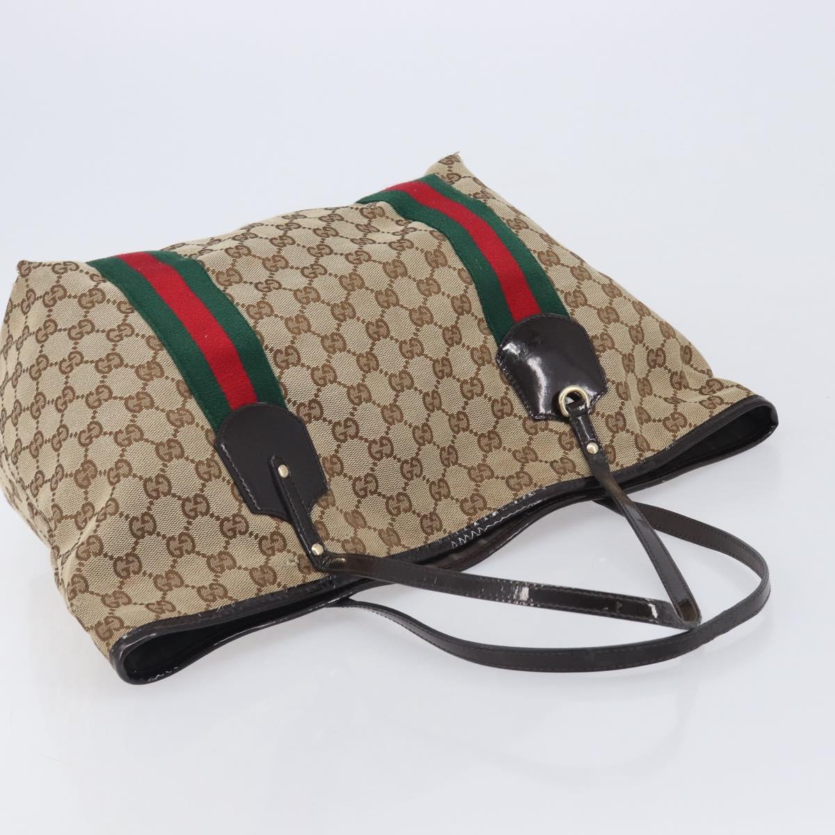 GUCCI GG Canvas Web Sherry Line Tote Bag Beige Gold 211970 Auth 201714