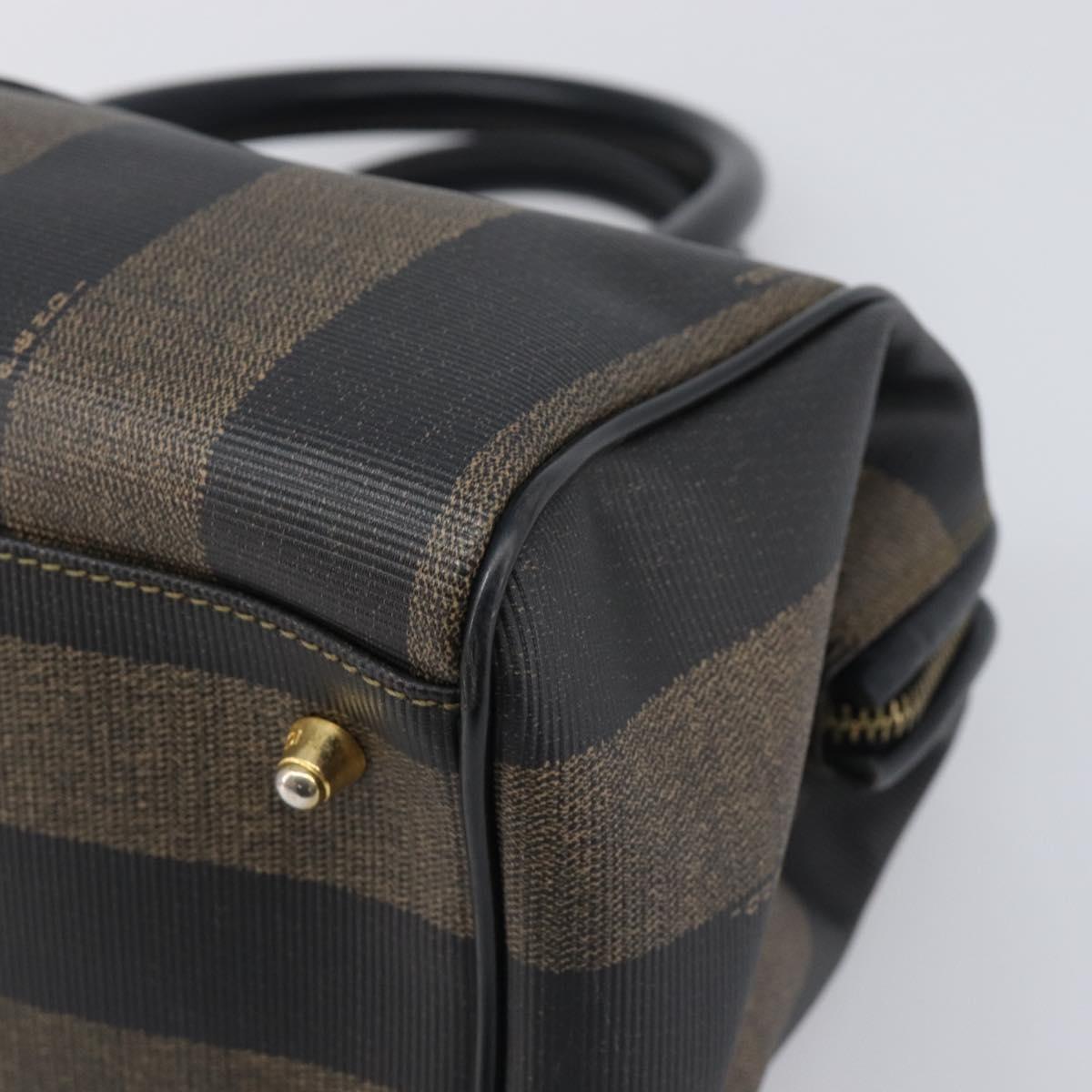FENDI Pecan Canvas Boston Bag PVC Black Brown gold Auth 201881A