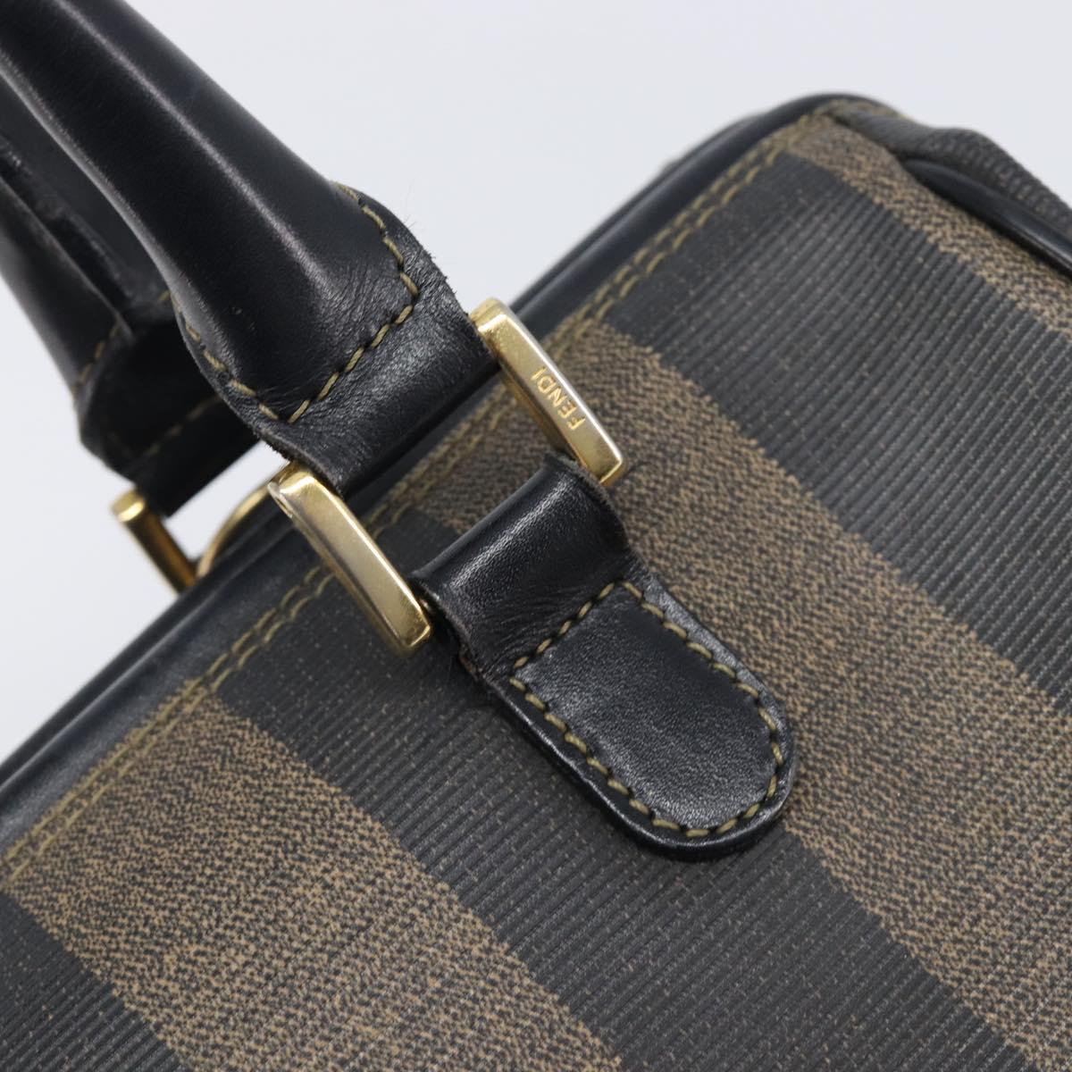 FENDI Pecan Canvas Boston Bag PVC Black Brown gold Auth 201881A