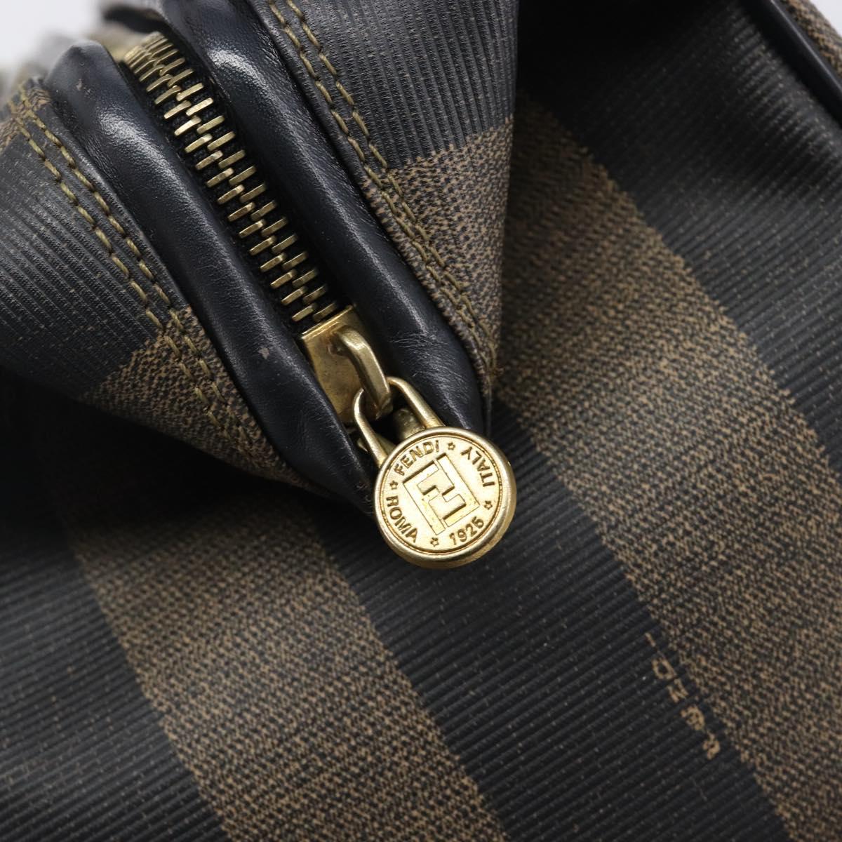 FENDI Pecan Canvas Boston Bag PVC Black Brown gold Auth 201881A