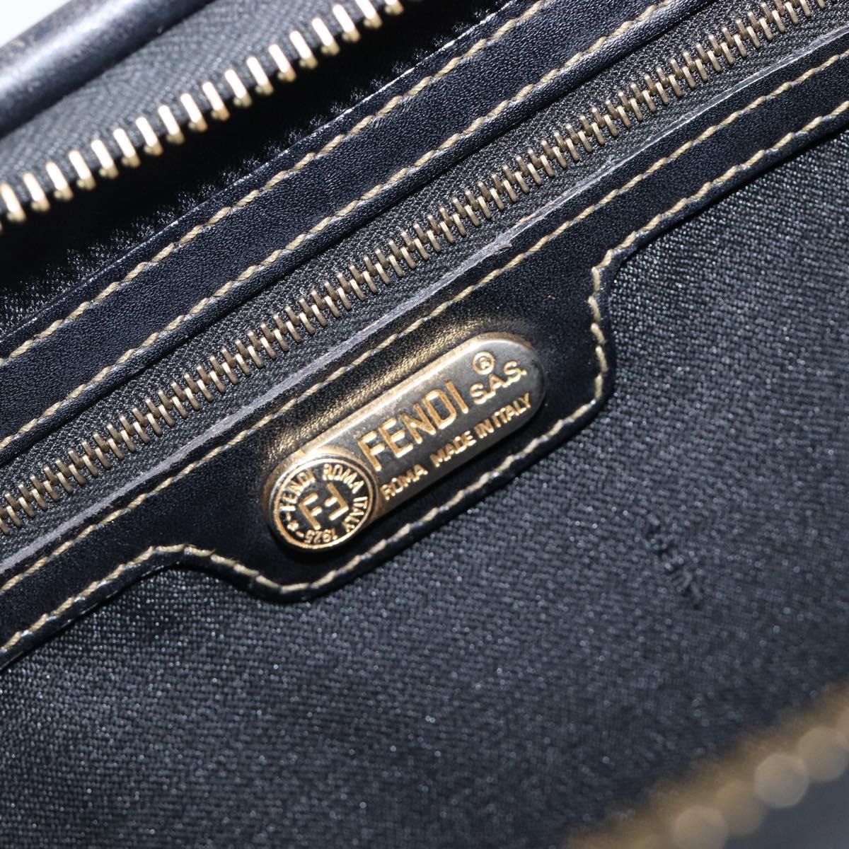 FENDI Pecan Canvas Boston Bag PVC Black Brown gold Auth 201881A