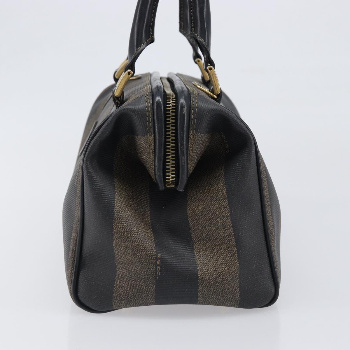 FENDI Pecan Canvas Boston Bag PVC Black Brown gold Auth 201881A