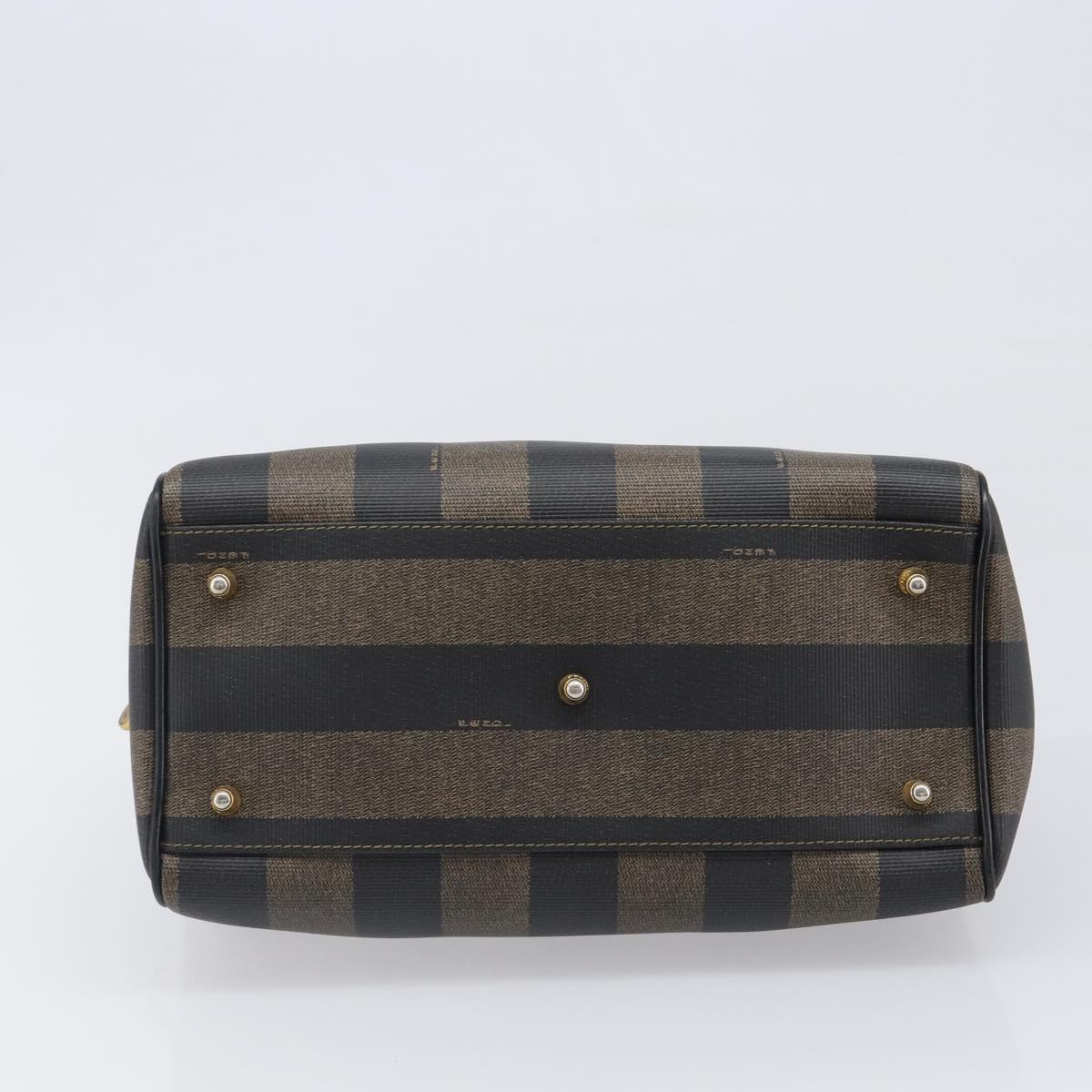 FENDI Pecan Canvas Boston Bag PVC Black Brown gold Auth 201881A