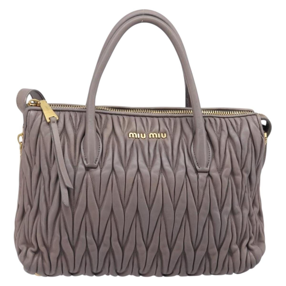 Miu Miu Matelasse Hand Bag Leather 2way Gray Gold Auth 201882V
