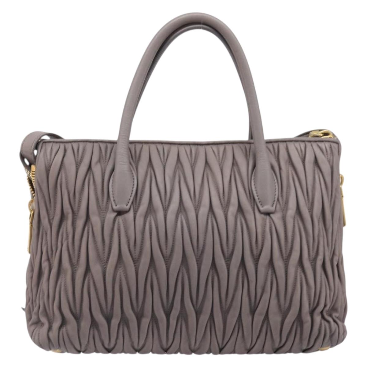 Miu Miu Matelasse Hand Bag Leather 2way Gray Gold Auth 201882V