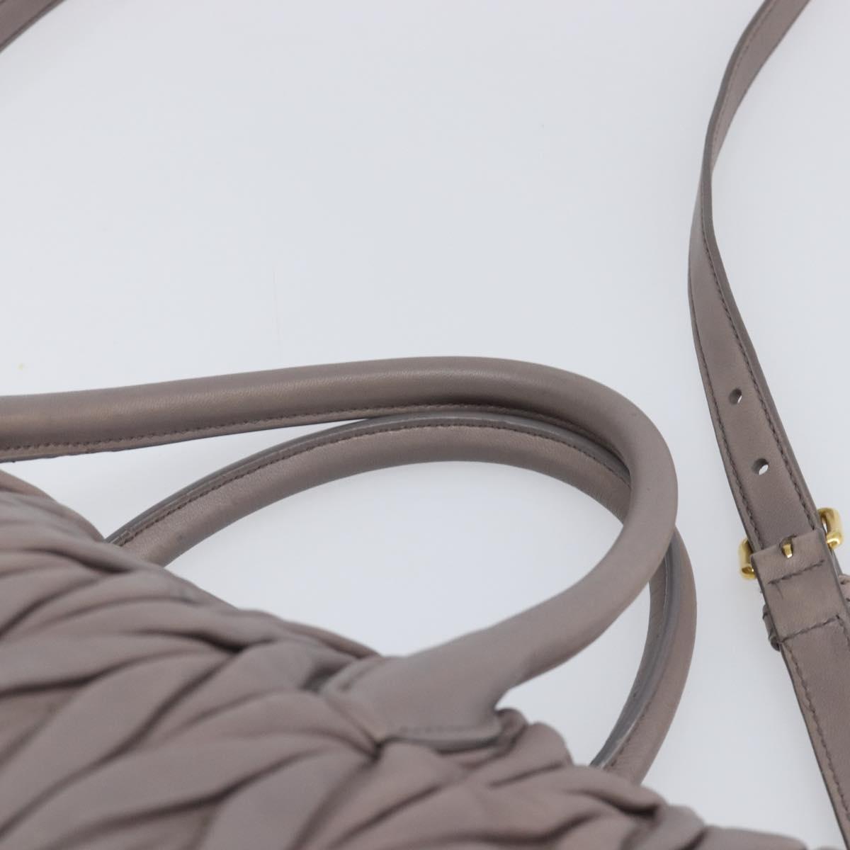 Miu Miu Matelasse Hand Bag Leather 2way Gray Gold Auth 201882V