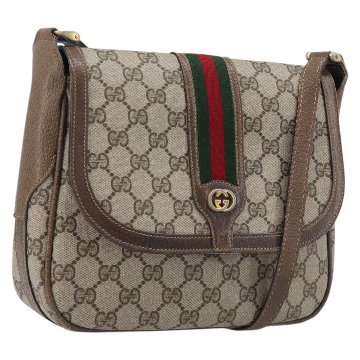 GUCCI GG Supreme Web Sherry Line Bag PVC Beige Silver 122754 Auth 201886