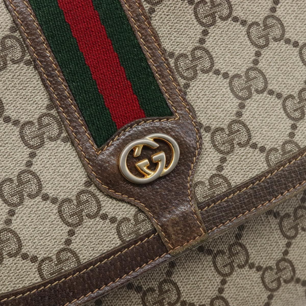 GUCCI GG Supreme Web Sherry Line Bag PVC Beige Silver 122754 Auth 201886