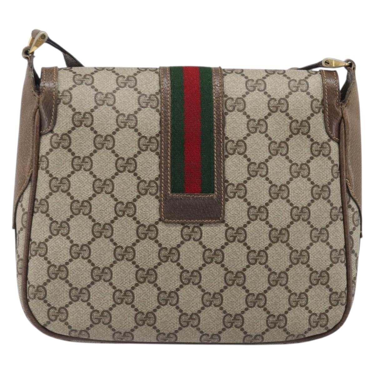 GUCCI GG Supreme Web Sherry Line Bag PVC Beige Silver 122754 Auth 201886