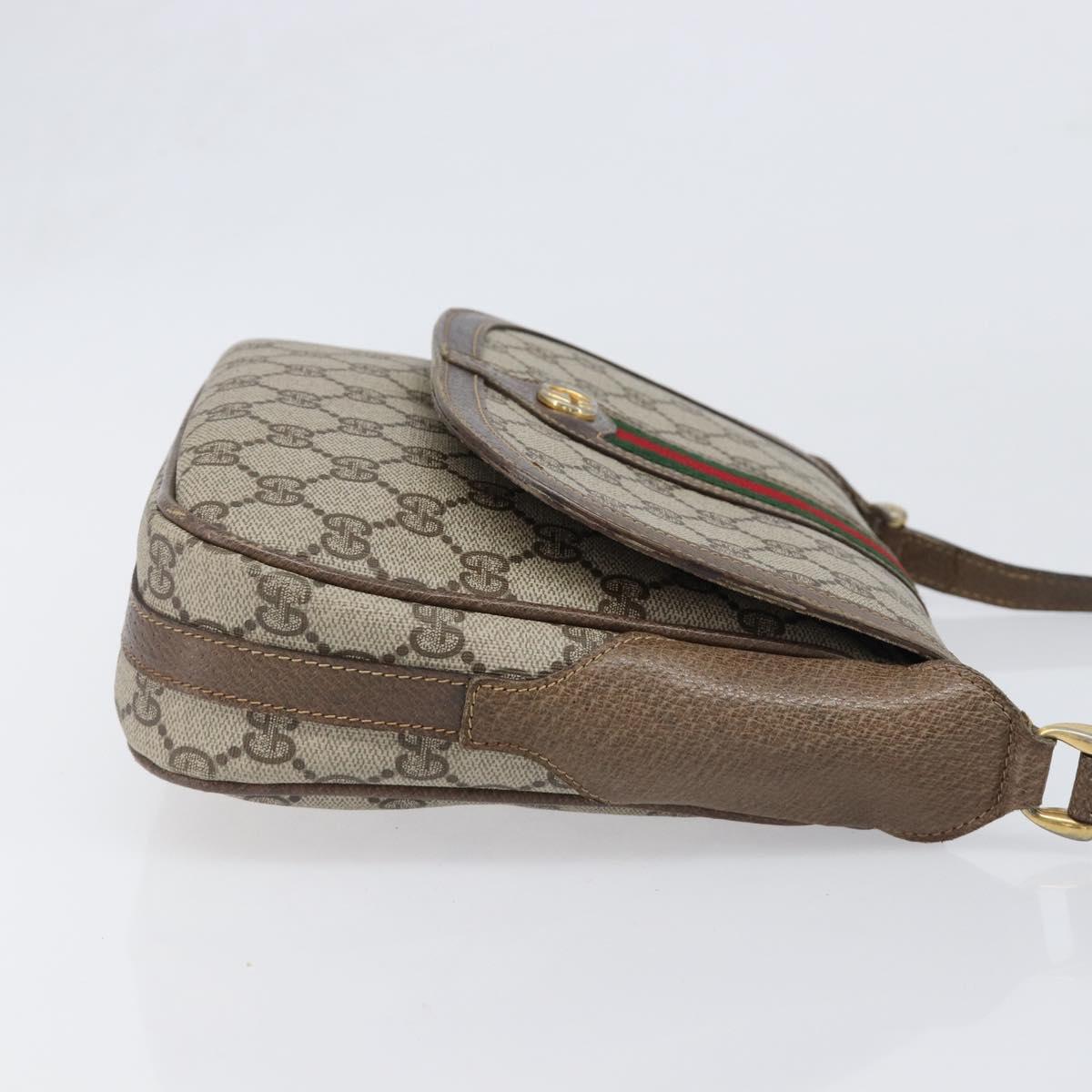 GUCCI GG Supreme Web Sherry Line Bag PVC Beige Silver 122754 Auth 201886