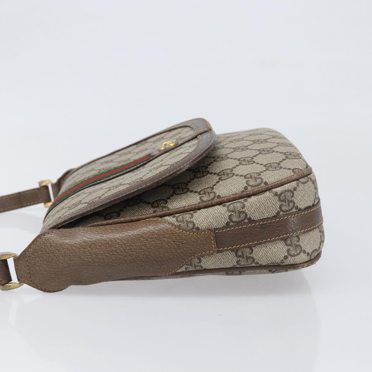 GUCCI GG Supreme Web Sherry Line Bag PVC Beige Silver 122754 Auth 201886